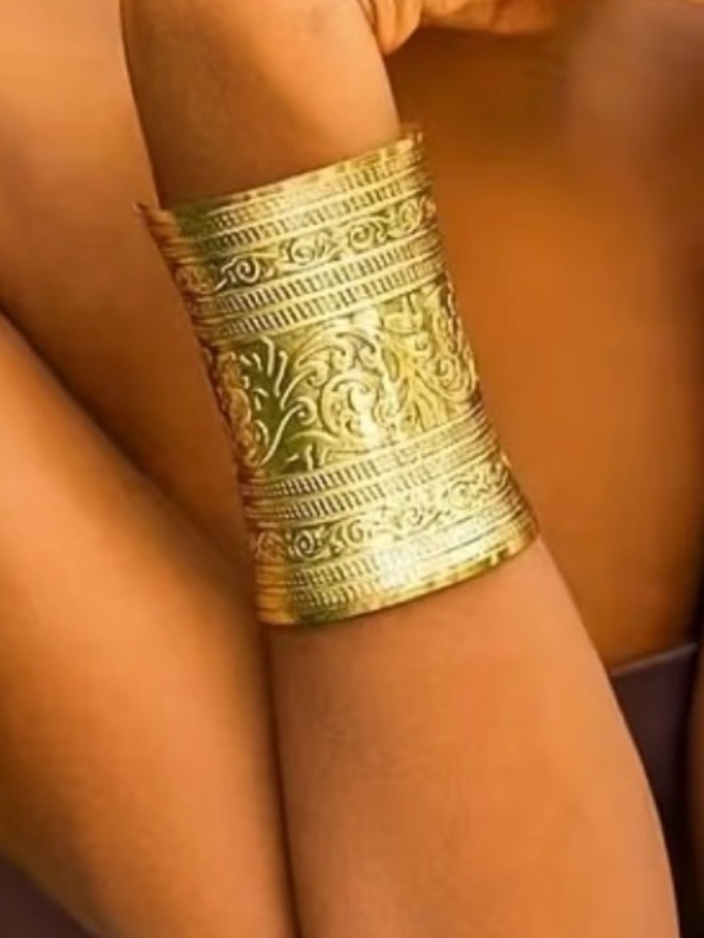 Gold-Tone Engraved Wide Cuff Bracelet western bracelet Cowgirl Southwestern - Picture 2 of 5